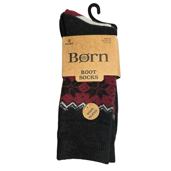 Born Boot Socks Wool Blend Black Burgundy Gray 2 Pairs Men’s Shoe Size 6-12 - Picture 2 of 7